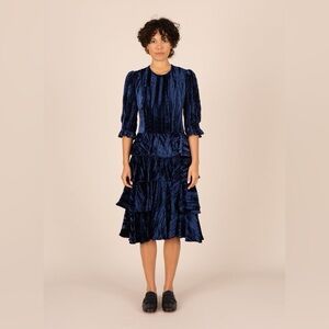 Batsheva Midnight Blue Velvet Midi Dress size 8